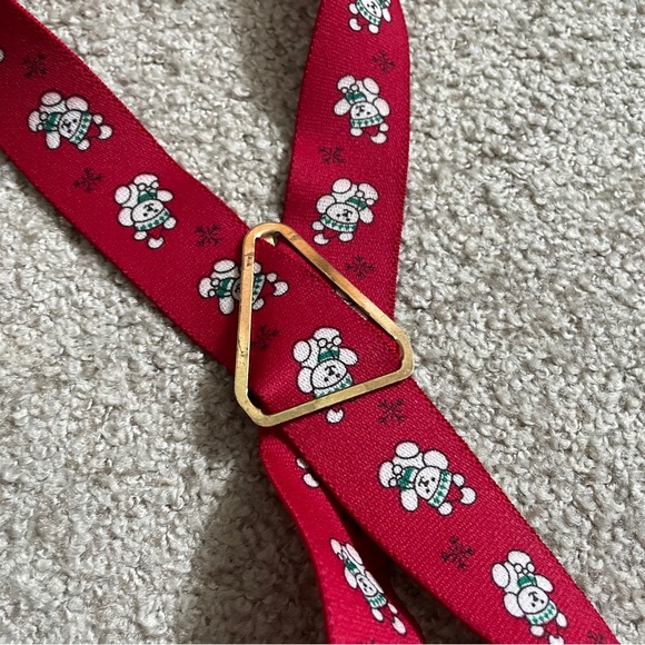 CAS Santa TEDDY BEAR Suspenders Braces W. Germany Elastic Red Christmas Holiday - Picture 4 of 5